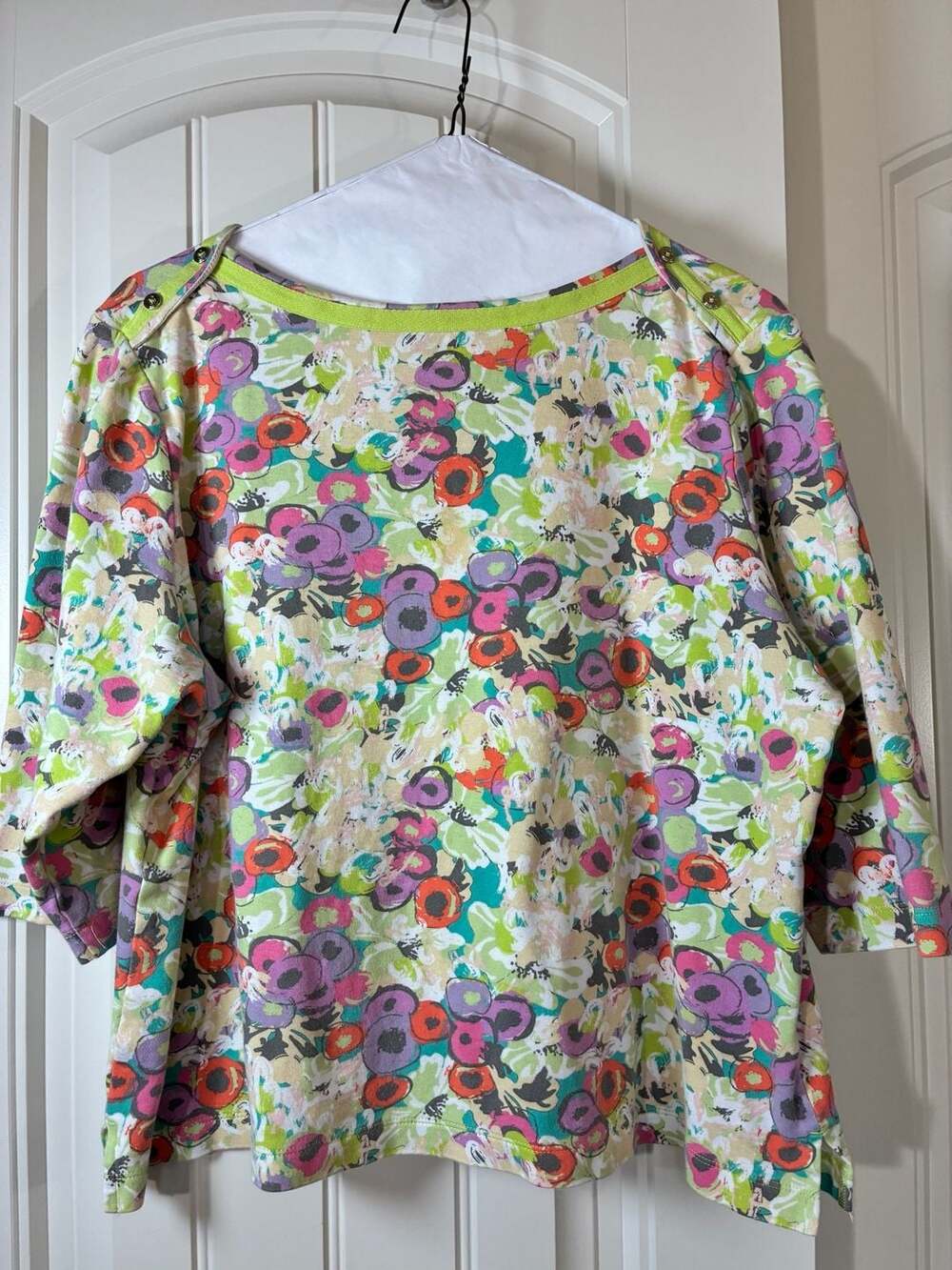 Westbound Petites Multi-Color Floral Print 3/4 Sleeve Top Size PXL